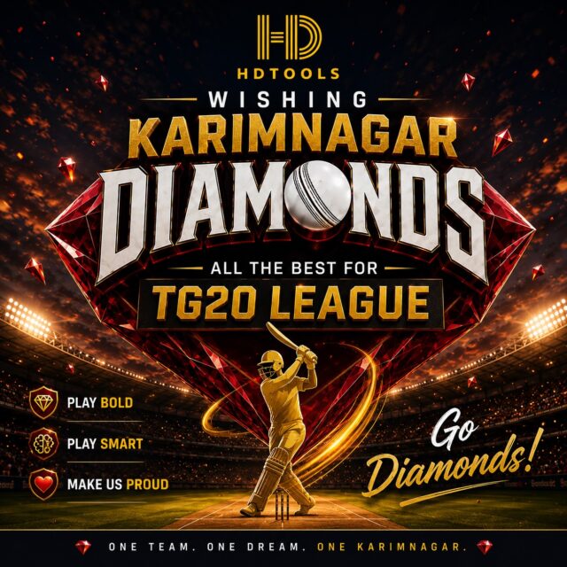 🏏💎 Wishing the Karimnagar Diamonds a spectacular season in the TG20 League!

May every match bring determination, teamwork, and memorable victories. Play with passion, shine like diamonds, and make Karimnagar proud.

🔥 Play Bold
🔥 Play Smart
🔥 Make Us Proud
@karimnagardiamonds 
Best Wishes from
HD TOOLS

#KarimnagarDiamonds #TG20League #HDTools #Cricket #Karimnagar GoDiamonds OneTeamOneDream PlayBoldPlaySmart CricketSeason TelanganaCricket